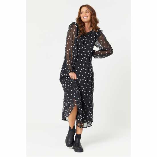 Средна Рокля Be You Black Spot Midi Dress  Дамски поли и рокли