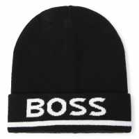 Hugo Boss Шапка За Момчета Boss Logo Print Beanie Junior Boys Черно 09B Шапки с козирка