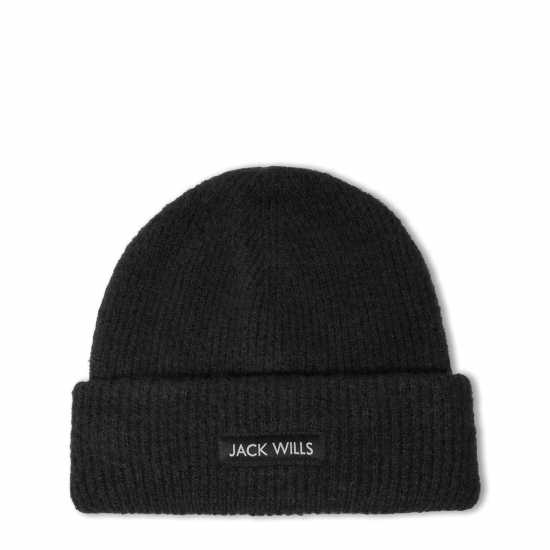 Jack Wills Rib Knitted Beanie 44 Черно Шапки с козирка