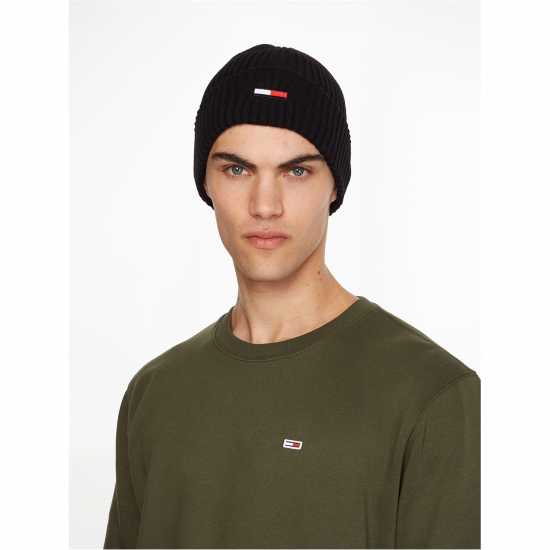 Tommy Jeans Rib Knit Flag Beanie Черно Шапки с козирка