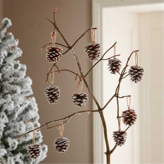 The Spirit Of Christmas Set Of 10 Frosted Pine Cone Tree Decorations  