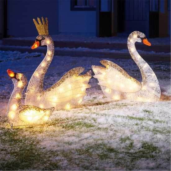 The Spirit Of Christmas Set Of 3 Led Swans  