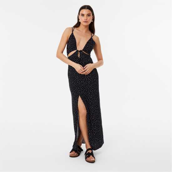 Jack Wills Gathered Bust Maxi Dress Черно печатане Дамски поли и рокли