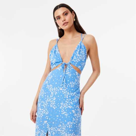 Jack Wills Gathered Bust Maxi Dress Син принт Дамски поли и рокли