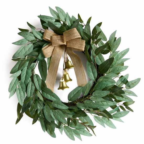 The Spirit Of Christmas 50Cm Natural Leaf, Bow And Bells  