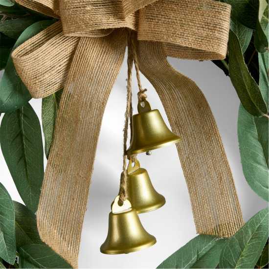 The Spirit Of Christmas 50Cm Natural Leaf, Bow And Bells  