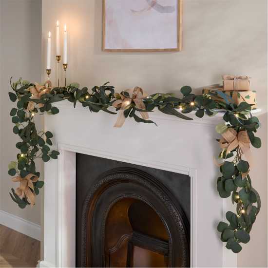 The Spirit Of Christmas 6Ft Pre-Lit Natural Leaf & Bow Garland  