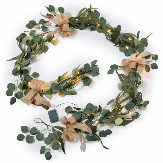 The Spirit Of Christmas 6Ft Pre-Lit Natural Leaf & Bow Garland  