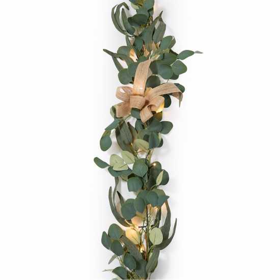 The Spirit Of Christmas 6Ft Pre-Lit Natural Leaf & Bow Garland  