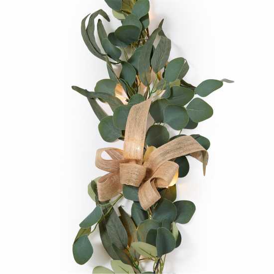 The Spirit Of Christmas 6Ft Pre-Lit Natural Leaf & Bow Garland  