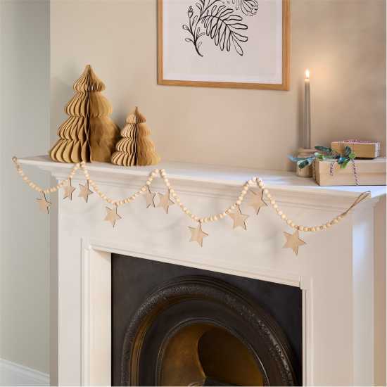 The Spirit Of Christmas 6Ft Wooden Bead And Star Garland  