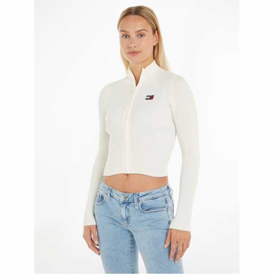 Tommy Jeans Badge Zip Through Sweater Древно бяло 